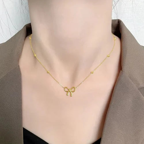 Elegant Beads Chain Bow Necklace – 18K Gold Plated, Anti-Tarnish & LightweightGold Plated Necklace