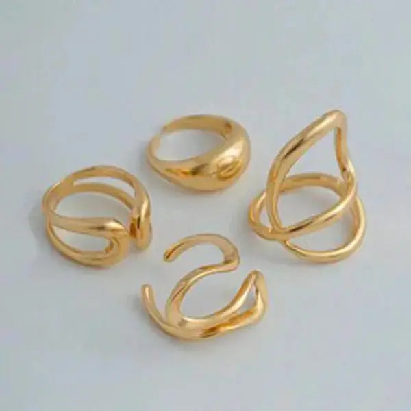 Aurelva Gold Plated Abstract Shape Finger Rings Set for Women and Girls | Adjustable Stackable Fashion Jewellery (Set of 4) Aurelva