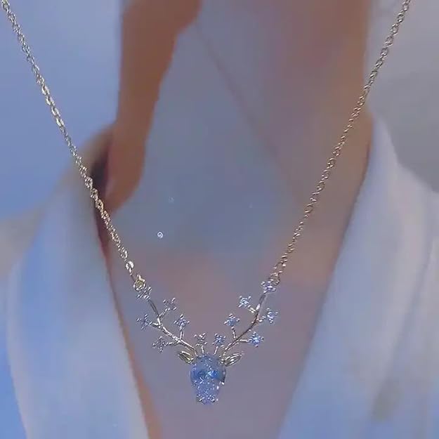 Elegant Gold Plated Deer Necklace with Crystal Pendant for Women & Girls