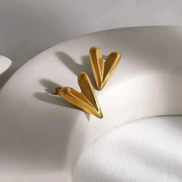 Aurelva Gold Plated Heart Stud Earrings for Women and Girls | Lightweight Stylish Earrings | Fashion Jewellery Aurelva