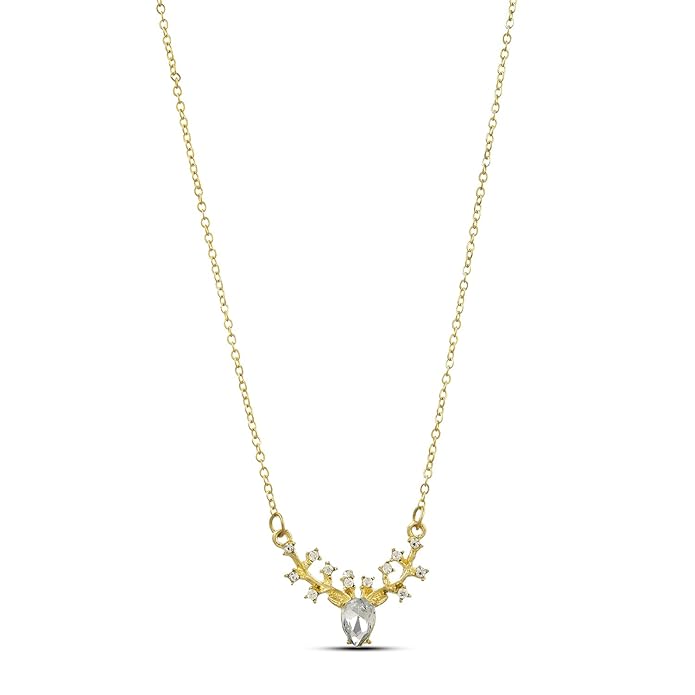 Elegant Gold Plated Deer Necklace with Crystal Pendant for Women & Girls