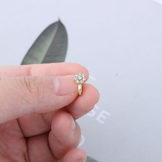 Floral Design Gold Nose Pin for Women – Non-Piercing Clip-On Nose Ring (Adjustable)