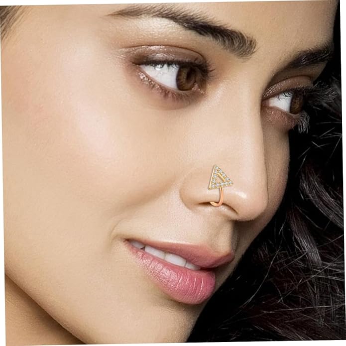 Triangle Shape Nose Pin for Women – Gold Colour Clip-On Non-Piercing Nose Ring
