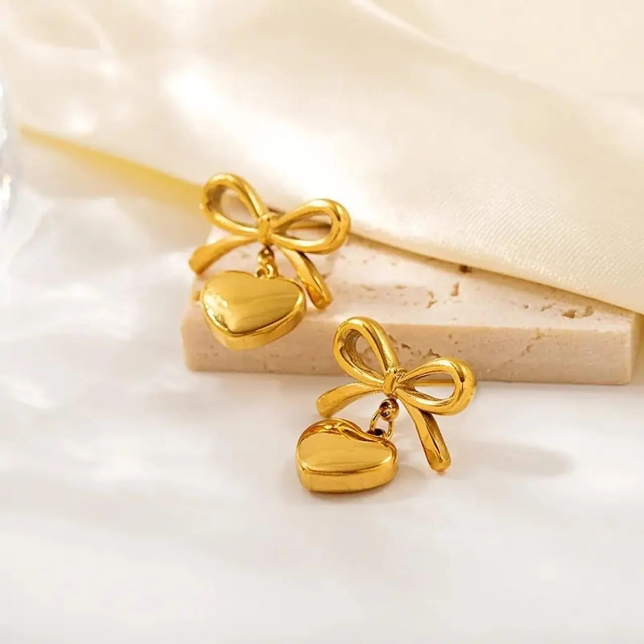 Aurelva Gold-Plated Bow and Heart Drop Earrings for Women | Anti-Tarnish Aesthetic Dangle Earrings | Fashion Jewelry Gift for Girlfriend, Wife Aurelva