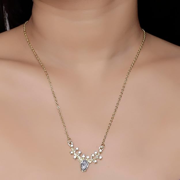 Elegant Gold Plated Deer Necklace with Crystal Pendant for Women & Girls