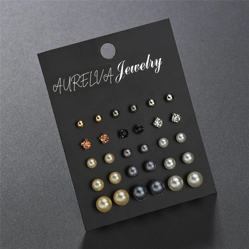 Gold Plated Multicolor 15-Pair Stud Earrings Set – Elegant & Versatile Collection for Women