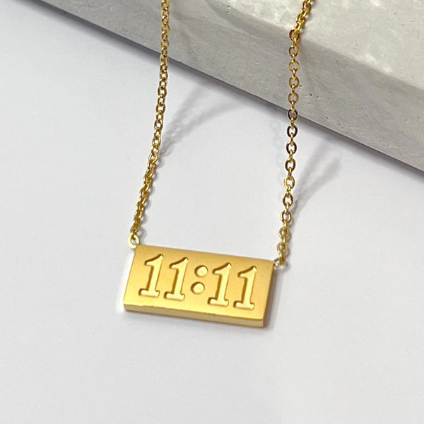 11:11 Gold-Plated Stainless Steel Pendant – Anti Tarnish Angel Number Necklace for Women & Girls