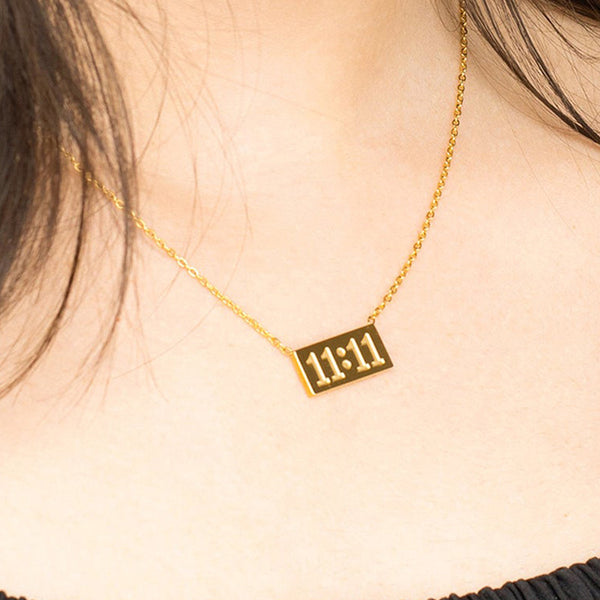 11:11 Gold-Plated Stainless Steel Pendant – Anti Tarnish Angel Number Necklace for Women & Girls