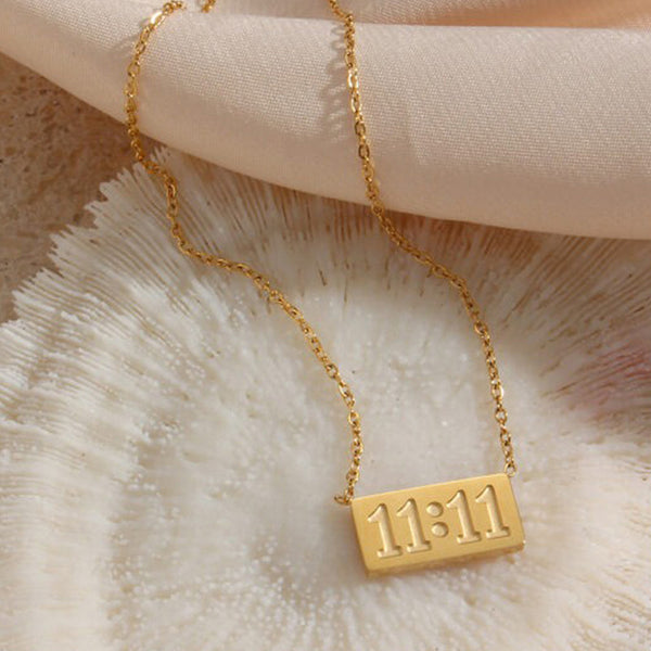 11:11 Gold-Plated Stainless Steel Pendant – Anti Tarnish Angel Number Necklace for Women & Girls