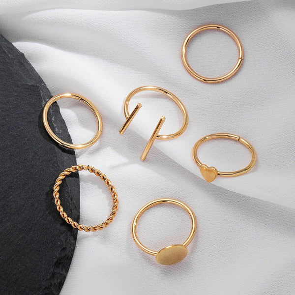 Gold Plated Stackable Rings Set – Contemporary Adjustable Rings for Women (Set of 6)