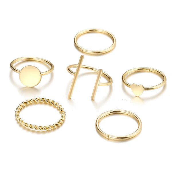 Gold Plated Stackable Rings Set – Contemporary Adjustable Rings for Women (Set of 6)