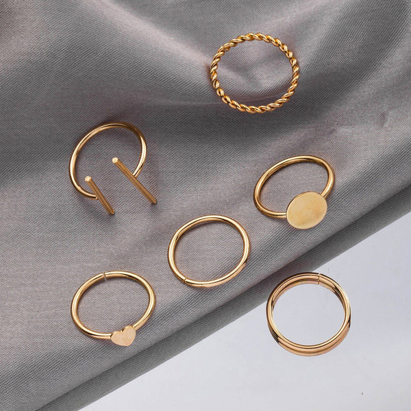 Gold Plated Stackable Rings Set – Contemporary Adjustable Rings for Women (Set of 6)