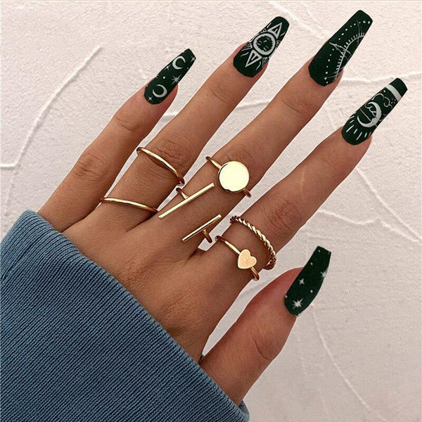 Gold Plated Stackable Rings Set – Contemporary Adjustable Rings for Women (Set of 6)