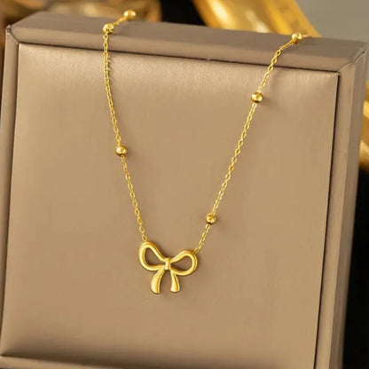 Elegant Beads Chain Bow Necklace – 18K Gold Plated, Anti-Tarnish & LightweightGold Plated Necklace