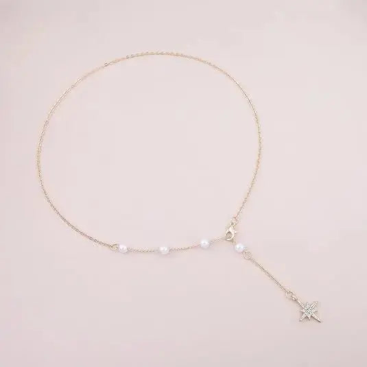 Vintage North Star Drop Y Necklace with Boho Pearl Aurelva