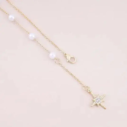 Vintage North Star Drop Y Necklace with Boho Pearl Aurelva