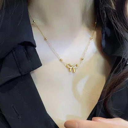 Elegant Beads Chain Bow Necklace – 18K Gold Plated, Anti-Tarnish & LightweightGold Plated Necklace