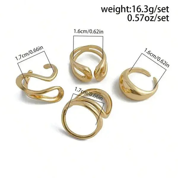 Aurelva Gold Plated Abstract Shape Finger Rings Set for Women and Girls | Adjustable Stackable Fashion Jewellery (Set of 4) Aurelva