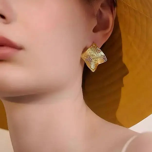 Aurelva Gold Plated Textured Square Stud Earrings for Women and Girls | Lightweight Anti-Tarnish Aurelva