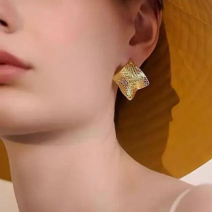 Aurelva Gold Plated Textured Square Stud Earrings for Women and Girls | Lightweight Anti-Tarnish Aurelva