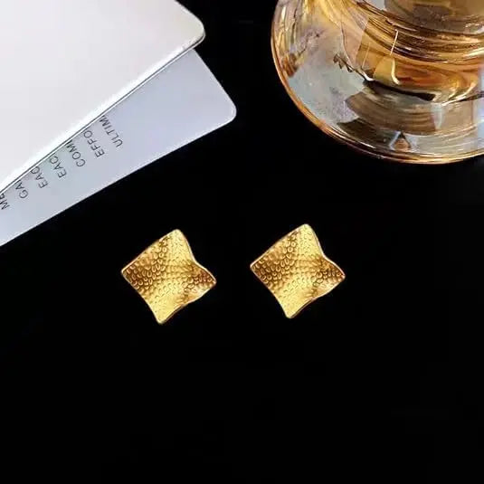 Aurelva Gold Plated Textured Square Stud Earrings for Women and Girls | Lightweight Anti-Tarnish Aurelva
