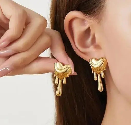 Aurelva Melting Lips Gold Plated Anti Tarnish Stud Earrings for Women Girls | Unique Bold Korean Style Waterproof Earrings | Minimal Fashion Jewellery Aurelva