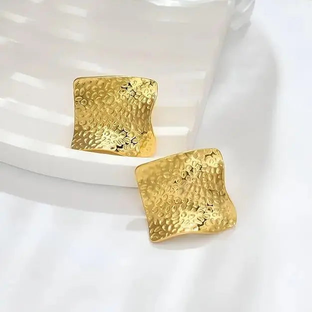 Aurelva Gold Plated Textured Square Stud Earrings for Women and Girls | Lightweight Anti-Tarnish Aurelva