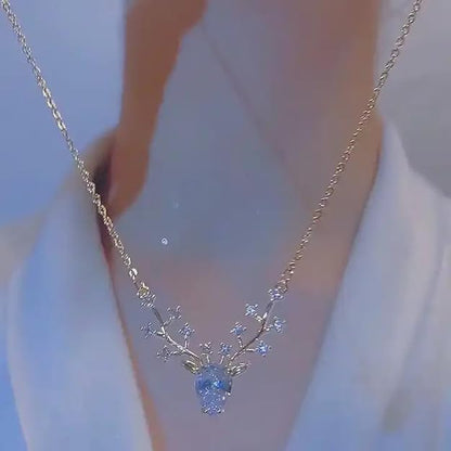 Elegant Gold Plated Deer Necklace with Crystal Pendant for Women & Girls