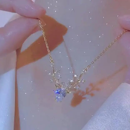 Elegant Gold Plated Deer Necklace with Crystal Pendant for Women & Girls