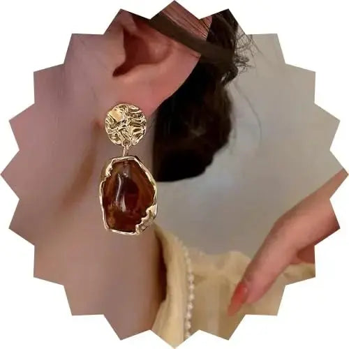Aurelva French Retro Drop Earrings for Women, Dry Dates Inspired Design, Gold-Tone Statement Dangle Earrings Aurelva