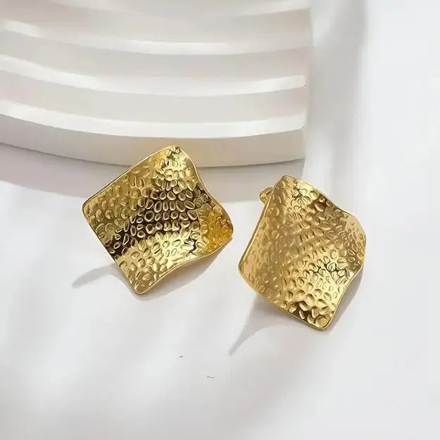 Aurelva Gold Plated Textured Square Stud Earrings for Women and Girls | Lightweight Anti-Tarnish Aurelva