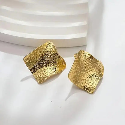 Aurelva Gold Plated Textured Square Stud Earrings for Women and Girls | Lightweight Anti-Tarnish Aurelva