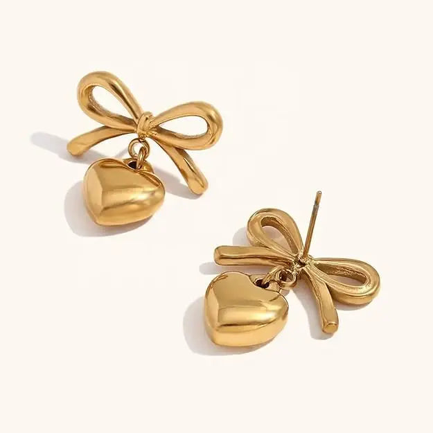 Aurelva Gold-Plated Bow and Heart Drop Earrings for Women | Anti-Tarnish Aesthetic Dangle Earrings | Fashion Jewelry Gift for Girlfriend, Wife Aurelva