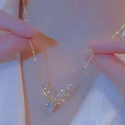 Elegant Gold Plated Deer Necklace with Crystal Pendant for Women & Girls
