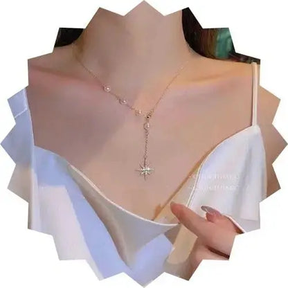 Vintage North Star Drop Y Necklace with Boho Pearl Aurelva