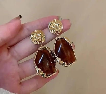 Aurelva French Retro Drop Earrings for Women, Dry Dates Inspired Design, Gold-Tone Statement Dangle Earrings Aurelva