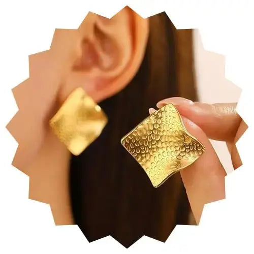 Aurelva Gold Plated Textured Square Stud Earrings for Women and Girls | Lightweight Anti-Tarnish Aurelva