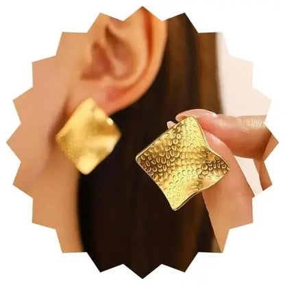 Aurelva Gold Plated Textured Square Stud Earrings for Women and Girls | Lightweight Anti-Tarnish Aurelva