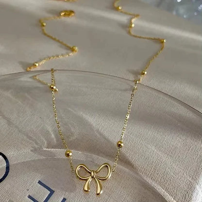 Elegant Beads Chain Bow Necklace – 18K Gold Plated, Anti-Tarnish & LightweightGold Plated Necklace