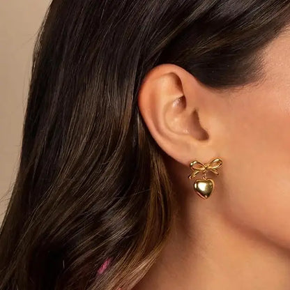 Aurelva Gold-Plated Bow and Heart Drop Earrings for Women | Anti-Tarnish Aesthetic Dangle Earrings | Fashion Jewelry Gift for Girlfriend, Wife Aurelva