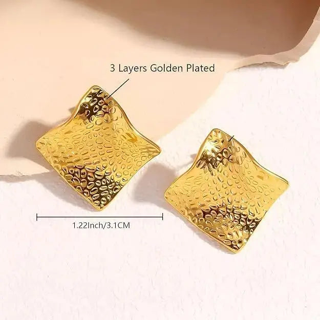 Aurelva Gold Plated Textured Square Stud Earrings for Women and Girls | Lightweight Anti-Tarnish Aurelva