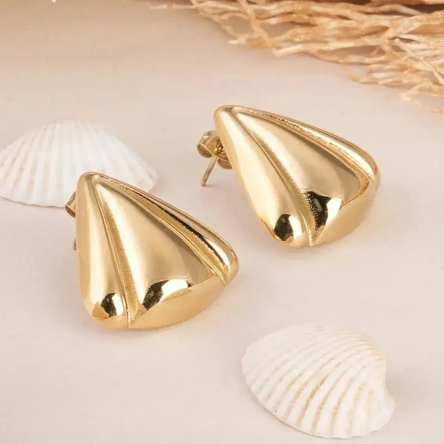Aurelva Anti-Tarnish Gold Plated Bold Shell Stud Earrings for Women | Waterproof Stylish Statement Earrings | Modern Fashion Jewellery for Girls Aurelva