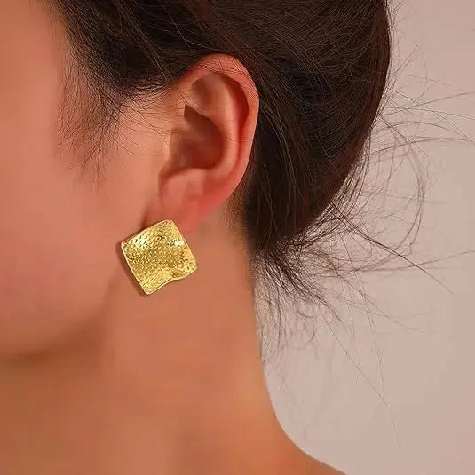 Aurelva Gold Plated Textured Square Stud Earrings for Women and Girls | Lightweight Anti-Tarnish Aurelva