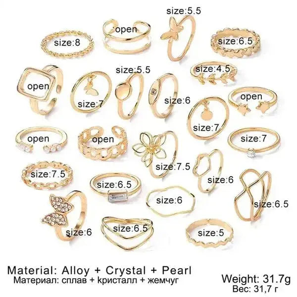Aurelva 23 Pcs Combo Latest Stylish Gold Plated Stackable Finger Rings Set for Women Girls | Adjustable Butterfly Heart Pearl Rings Jewellery Gift Set Aurelva