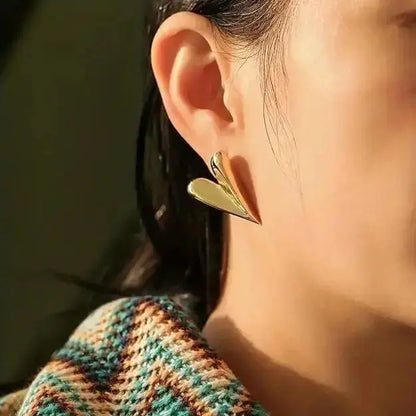 Aurelva Gold Plated Heart Stud Earrings for Women and Girls | Lightweight Stylish Earrings | Fashion Jewellery Aurelva