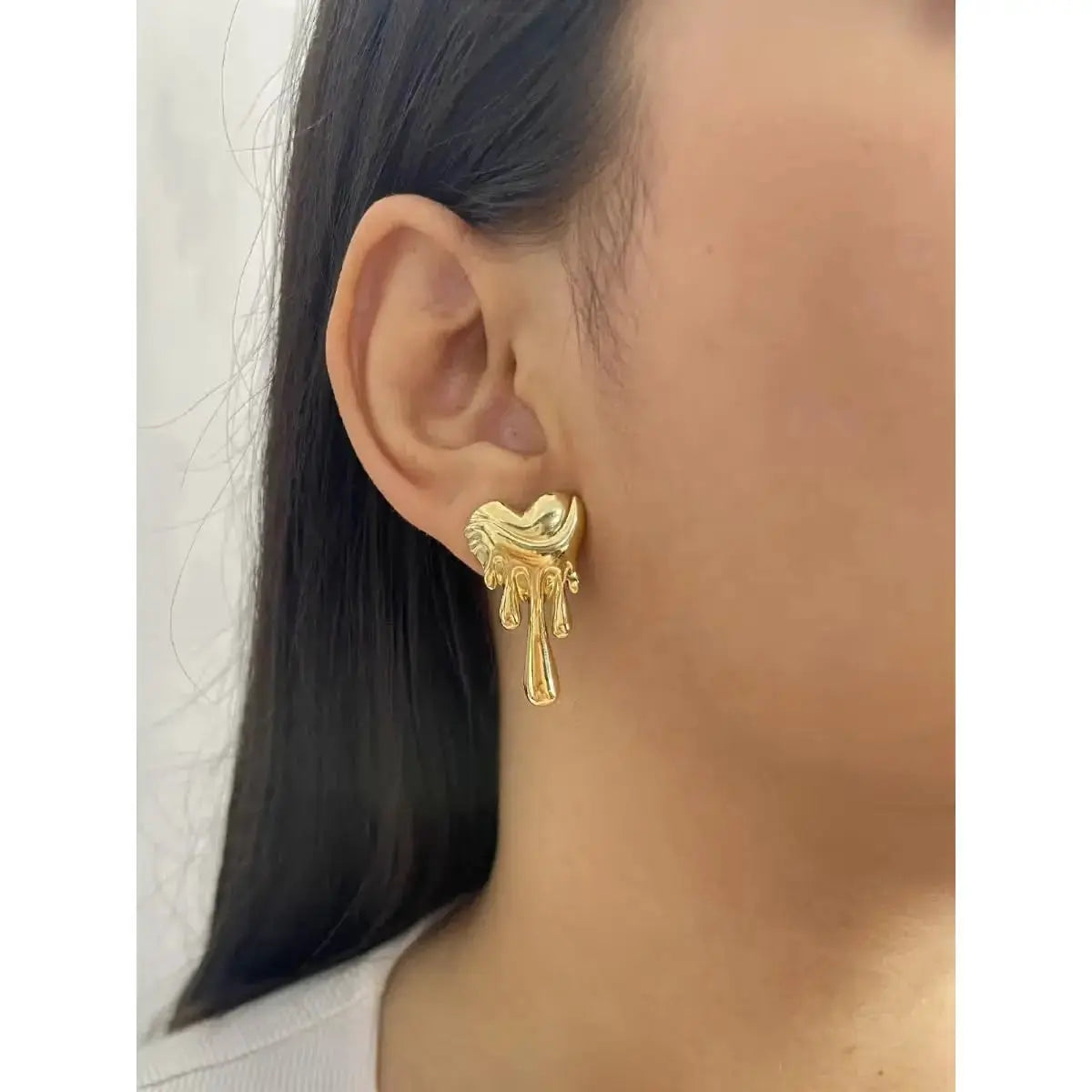 Aurelva Melting Lips Gold Plated Anti Tarnish Stud Earrings for Women Girls | Unique Bold Korean Style Waterproof Earrings | Minimal Fashion Jewellery Aurelva