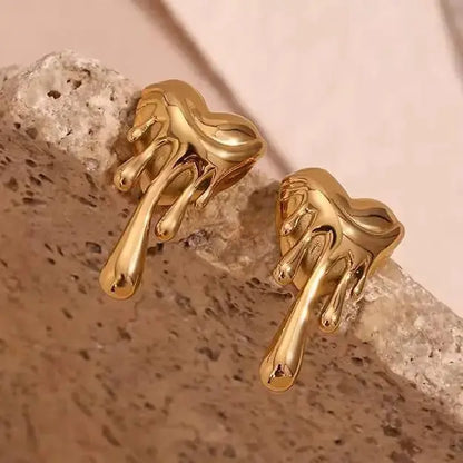 Aurelva Melting Lips Gold Plated Anti Tarnish Stud Earrings for Women Girls | Unique Bold Korean Style Waterproof Earrings | Minimal Fashion Jewellery Aurelva