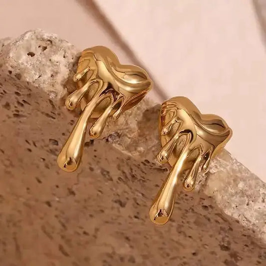 Aurelva Melting Lips Gold Plated Anti Tarnish Stud Earrings for Women Girls | Unique Bold Korean Style Waterproof Earrings | Minimal Fashion Jewellery Aurelva