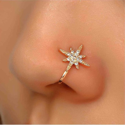 Starburst Wing Nose Pin for Women and Girls – Silver Colour U-Shape Clip-On Nose Ring