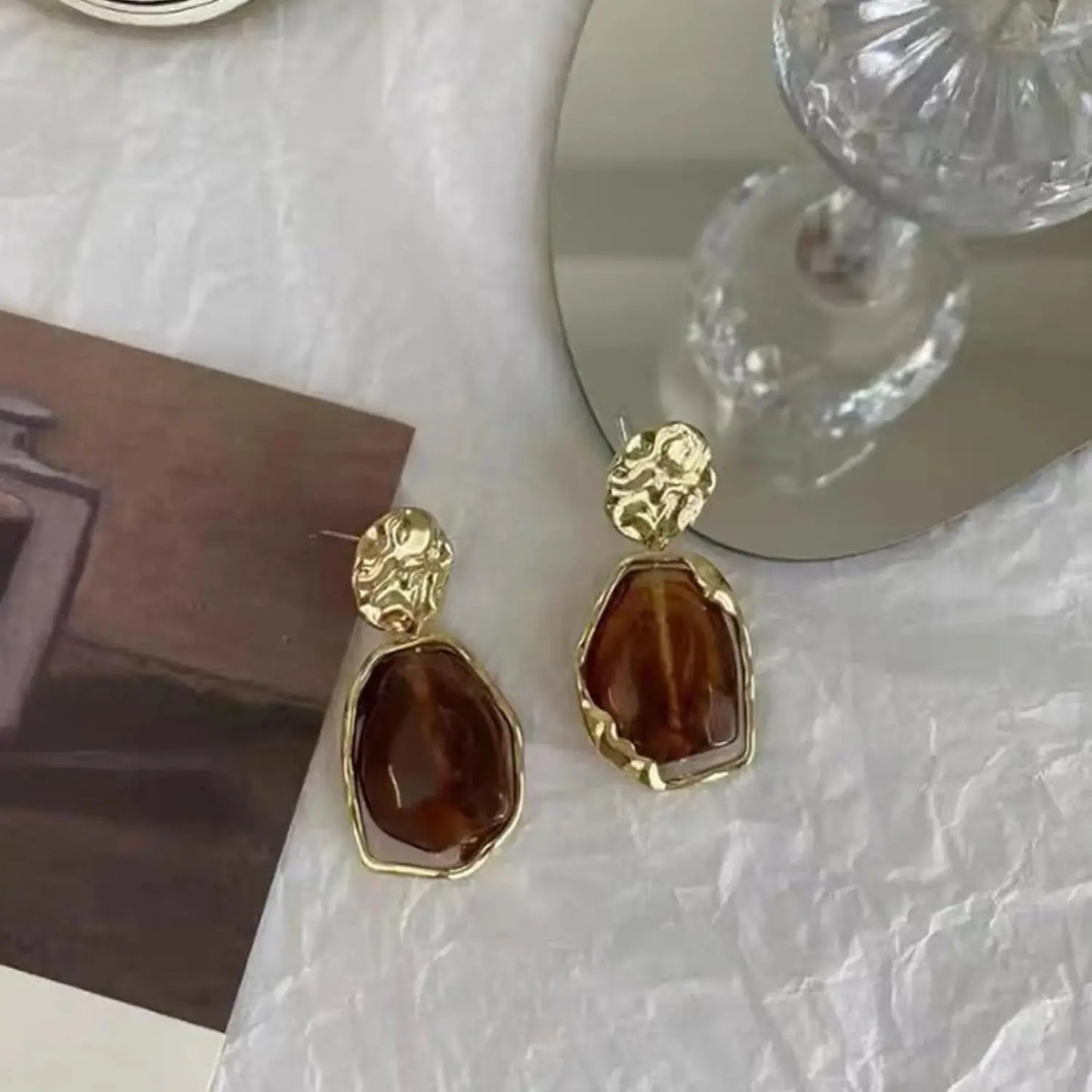 Aurelva French Retro Drop Earrings for Women, Dry Dates Inspired Design, Gold-Tone Statement Dangle Earrings Aurelva